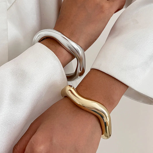 DIEZI Vintage Punk Geometric Cuff Bangles – Gold & Silver Plastic Bracelet for Women & Men