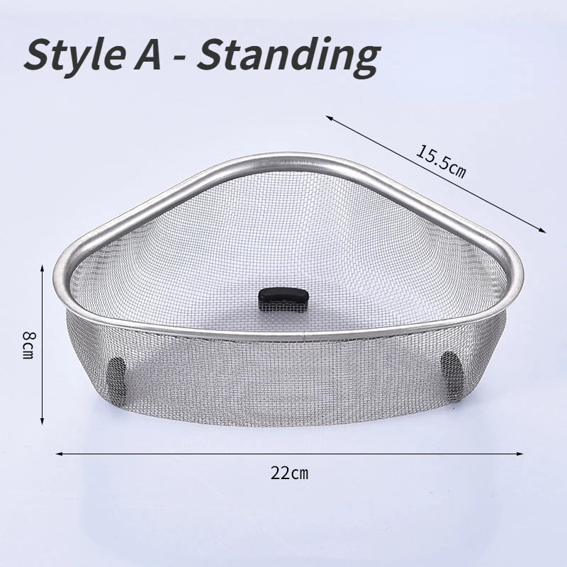 Stainless Steel Sink Drain Basket – Triangle Food & Veggie Strainer Rack