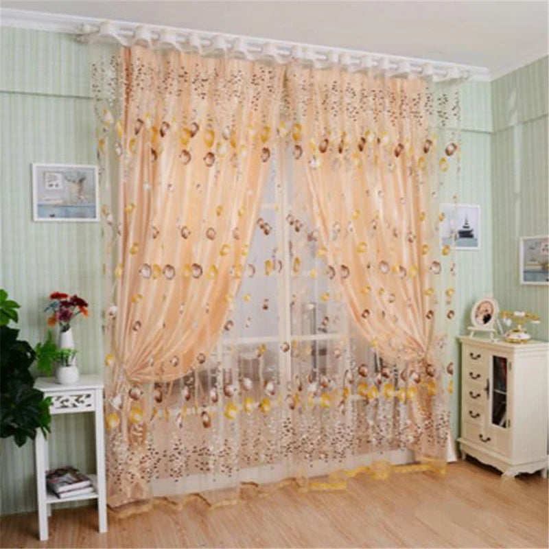 Sheer Tulip Print Curtains – Voile Tulle Window Drapes for Bedroom, Living Room, Kitchen & Balcony