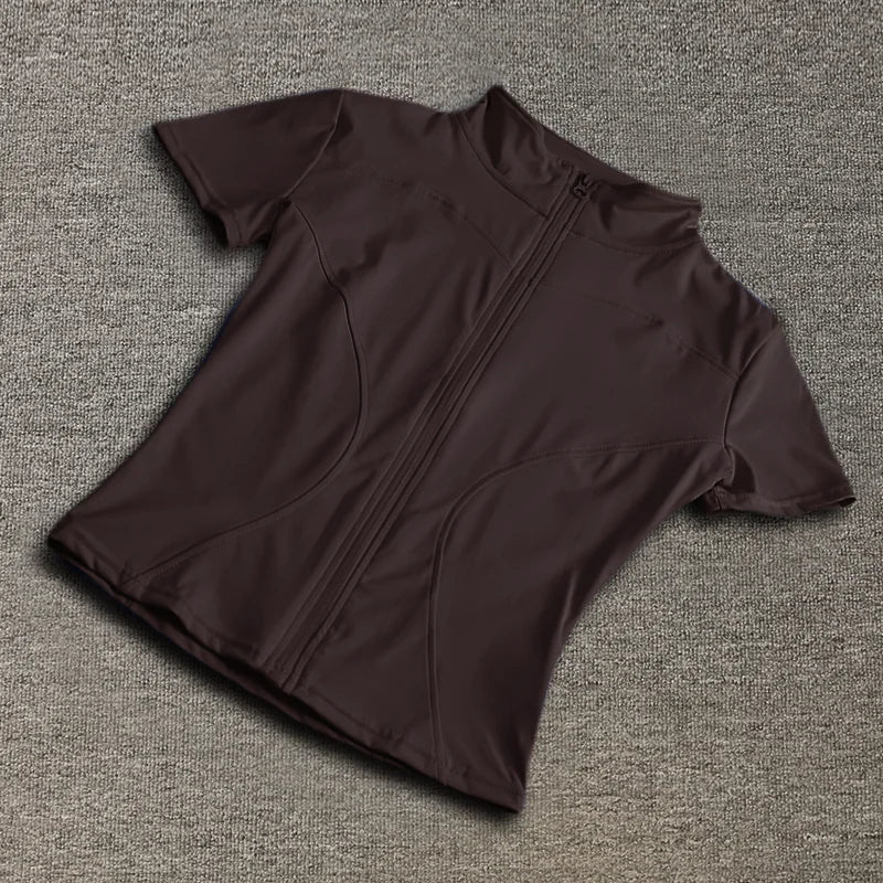 Women’s Summer Slimming Quick-Dry Yoga Top – Short Sleeve, Full-Zip