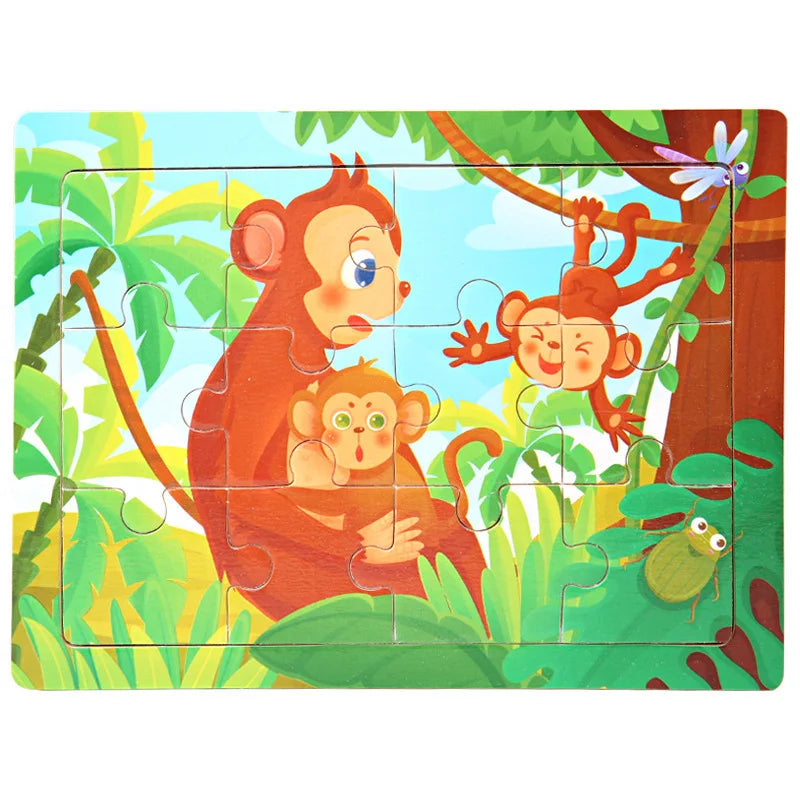12-Piece Wooden Animal Jigsaw Puzzle – Montessori Educational Toy for Baby or Kids