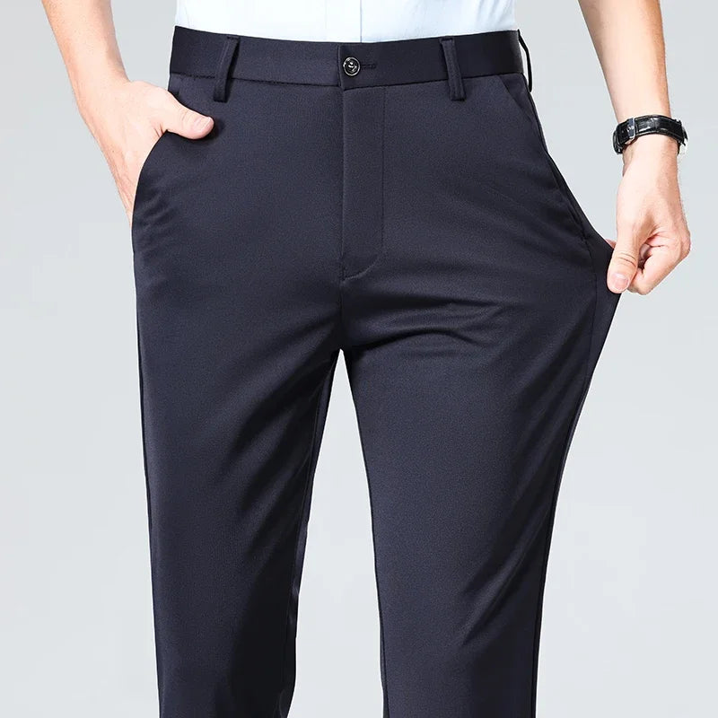 Mens Formal Dress Pants Business Casual Suit Pants Black Navy Elastic Wrinkle Resistant Long Pants Daily Work Pants