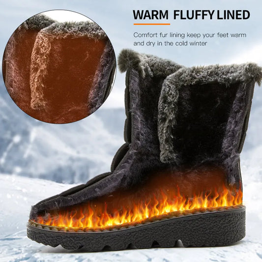 Women's Winter Ankle Snow Boots 2024 – Waterproof, Low Heel, Fur-Lined