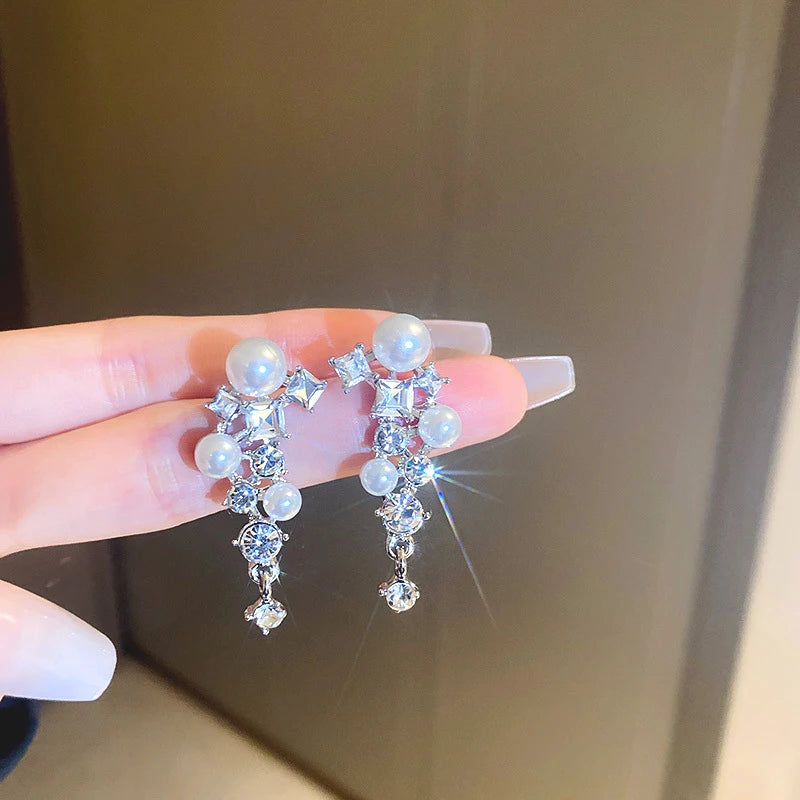 Shiny Crystal Zircon Drop Earrings for Women Geometric Tassel Vintage Pendant Fashion Jewelry