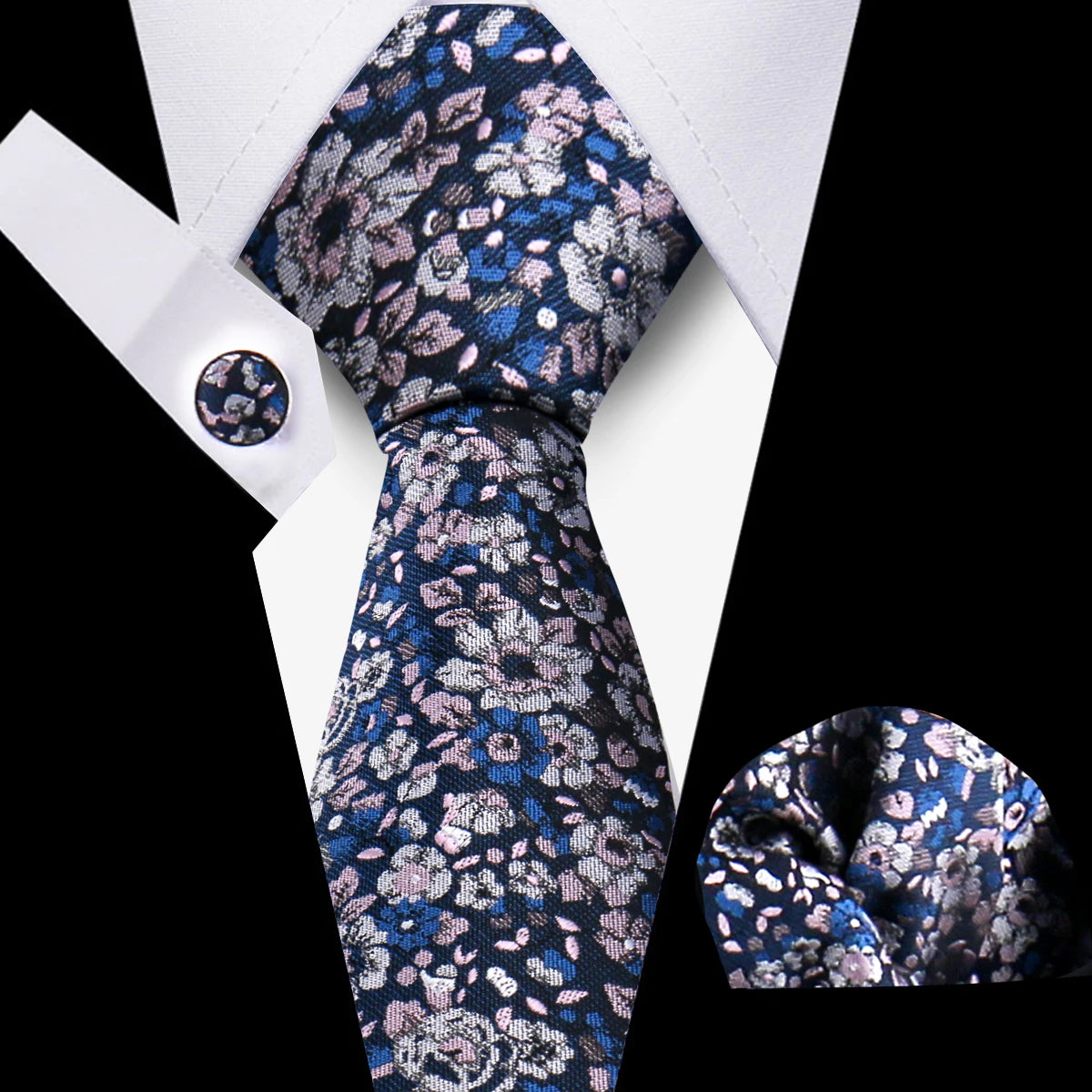 Classic Men’s Tie Set Plaid Necktie with Pocket Square & Cufflinks Business Wedding Gift Accessories