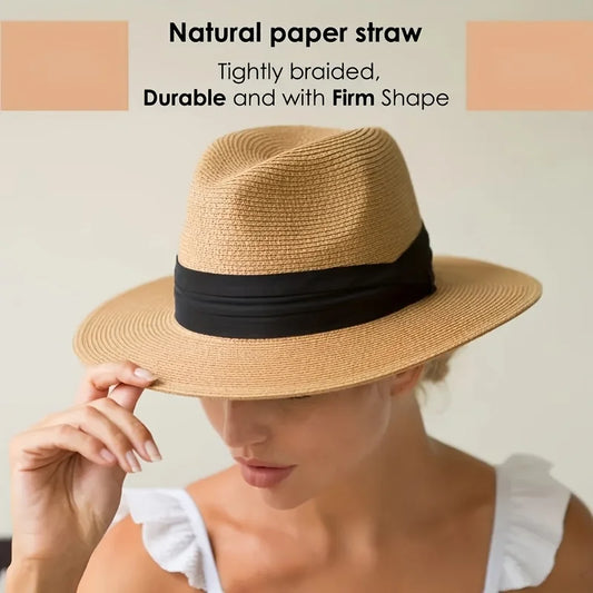 Summer Straw Fedora Hat – Unisex, Solid Color, Beach & Casual Style