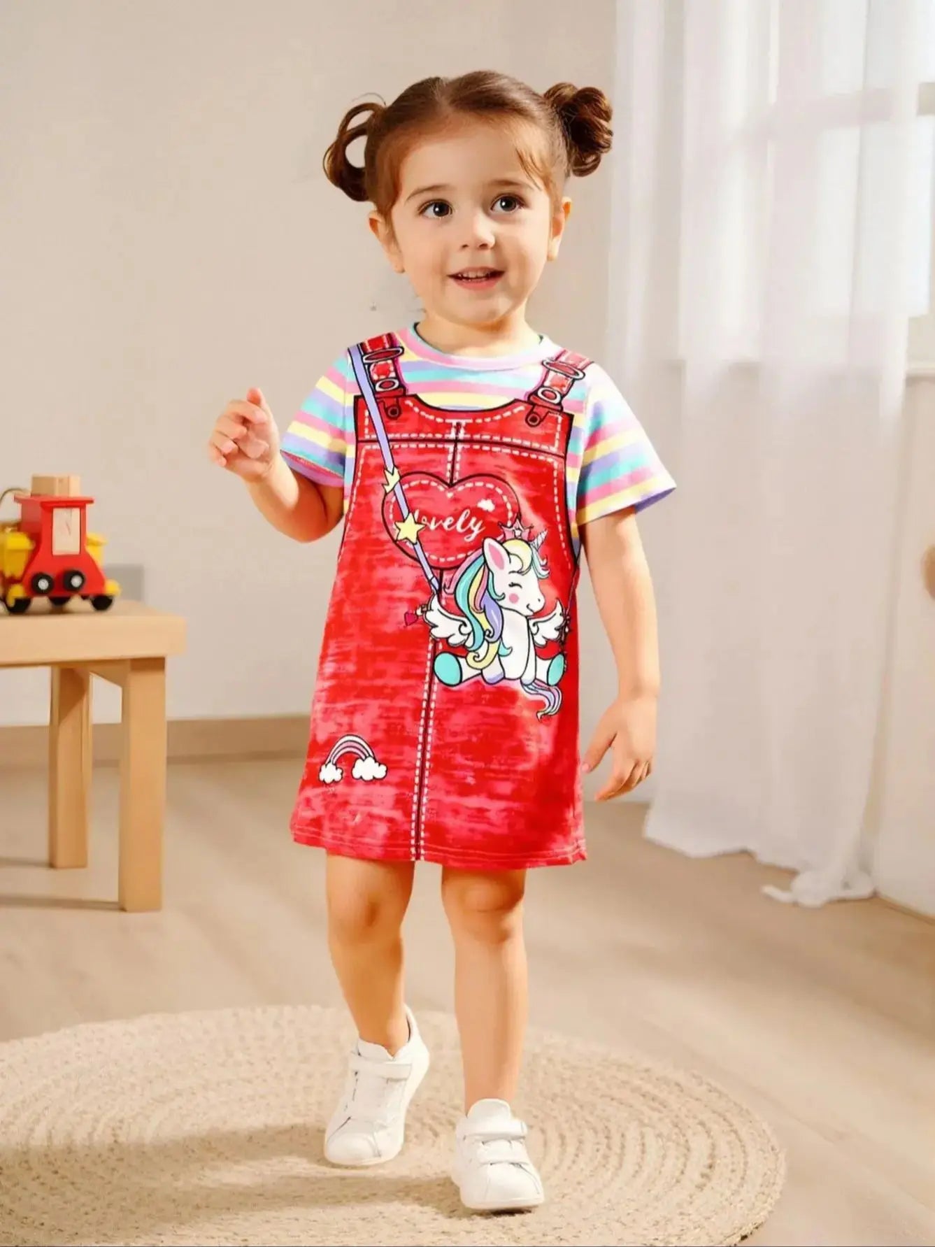Girls Rainbow Stripe T-Shirt Dress – Cute Summer Casual.