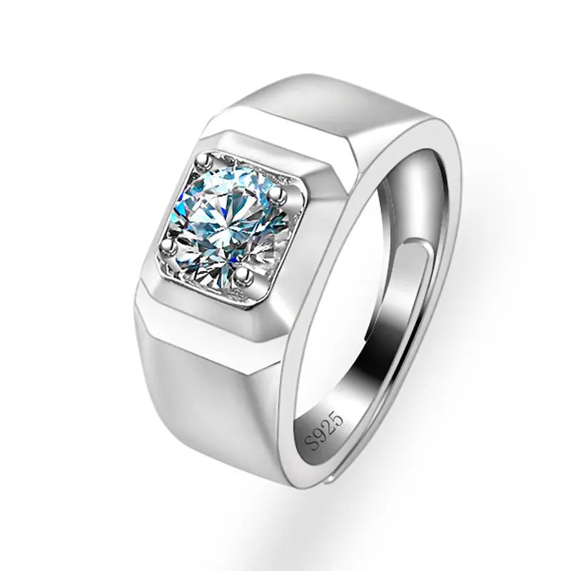 925 Sterling Silver Adjustable Crystal Ring – Fashion Wedding & Engagement Jewelry for Men