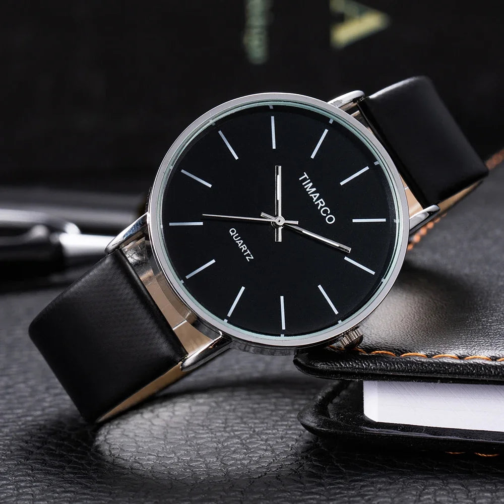 Women’s Simple Quartz Watch – Slim Leather Strap, Round Dial