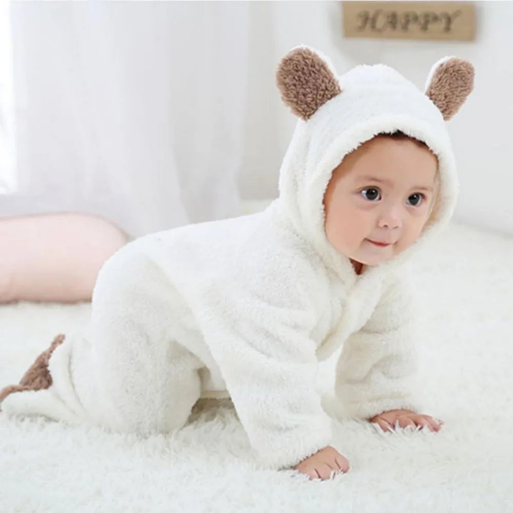 Newborn Baby Romper — Winter Fleece Animal Jumpsuit, Unisex Xmas Outfit