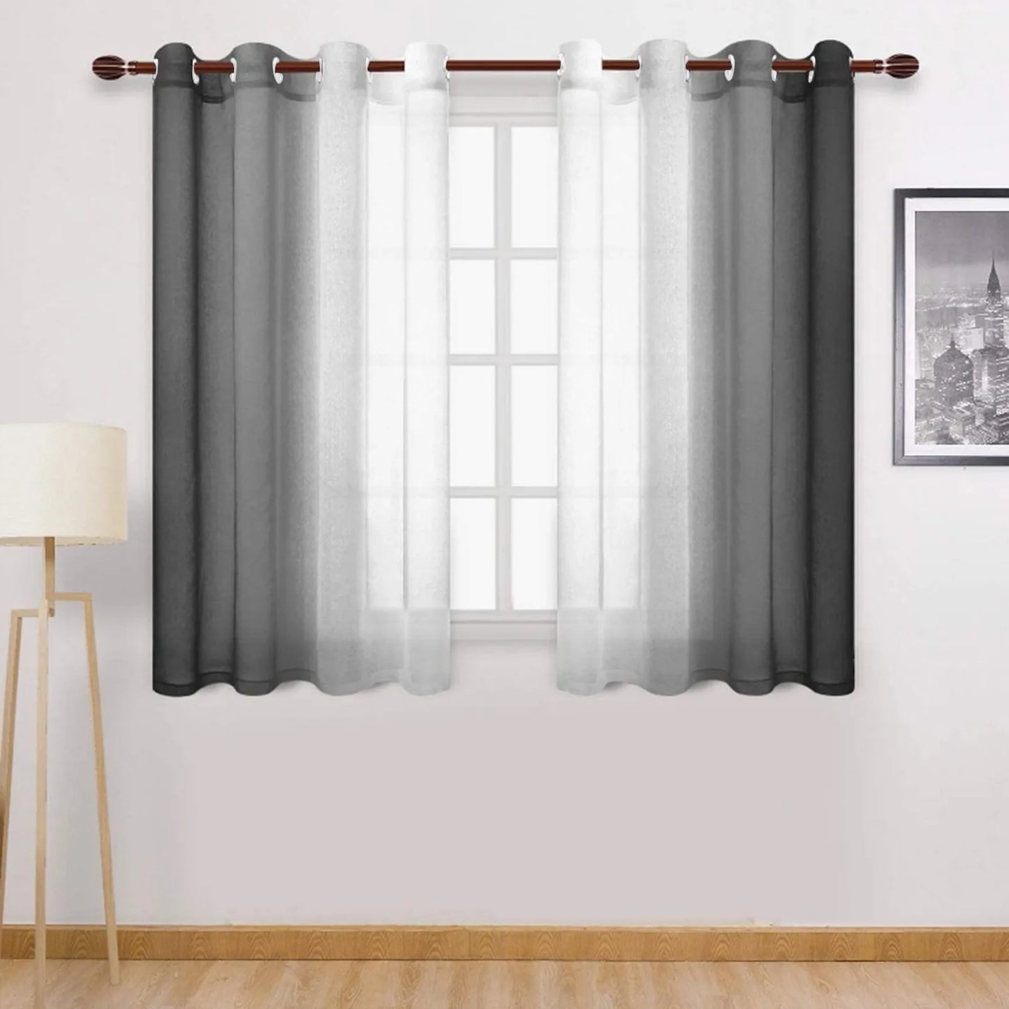 Gradient Blackout Curtains – Light-Filtering Faux Grommet Drapes for Bedroom & Living Room