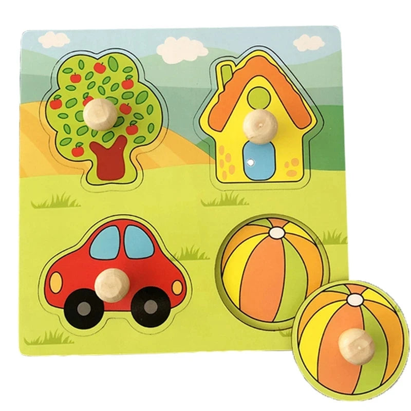 Montessori 3D Wooden Puzzle Baby Toys Early Learning Fruit Cognitive Board
