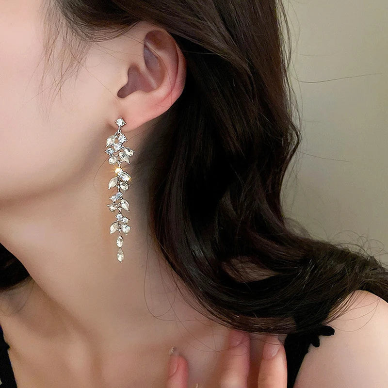 Shiny Crystal Zircon Drop Earrings for Women Geometric Tassel Vintage Pendant Fashion Jewelry