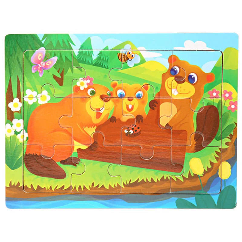 12-Piece Wooden Animal Jigsaw Puzzle – Montessori Educational Toy for Baby or Kids