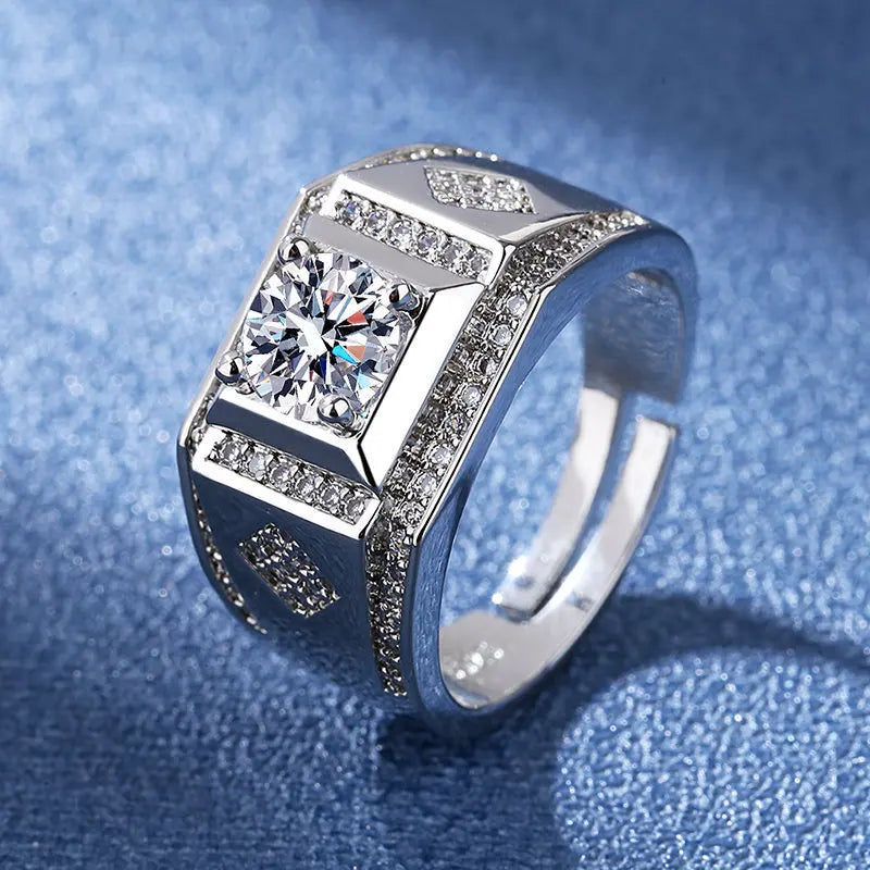 925 Sterling Silver Adjustable Crystal Ring – Fashion Wedding & Engagement Jewelry for Men
