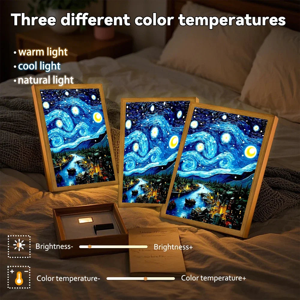 LED Moon Lamp Night Light — Van Gogh Starry Sky Wall Art for Bedroom & Office, Perfect Friend Gift