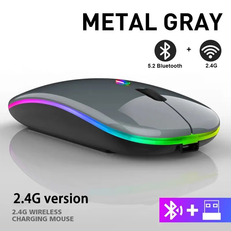 Wireless RGB Rechargeable Bluetooth Mouse — LED Backlit Ergonomic Gaming Mouse for Laptop & PC, 3600 DPI