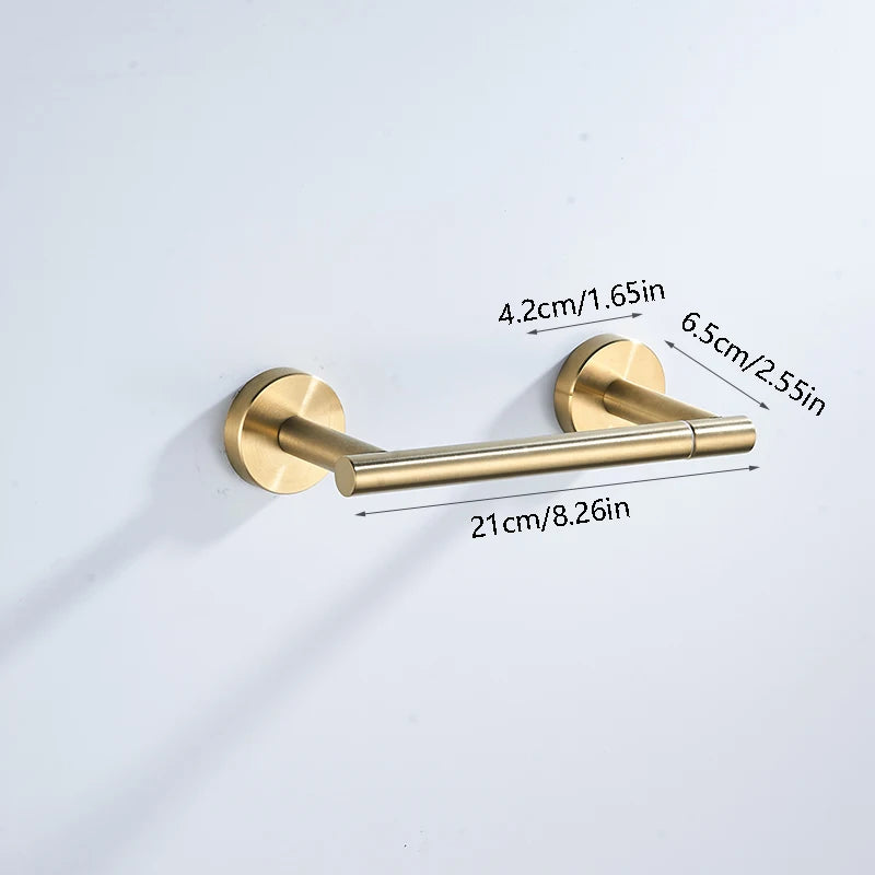 Golden Stainless Steel Toilet Paper Holder – Wall-Mounted Bathroom Tissue Rack