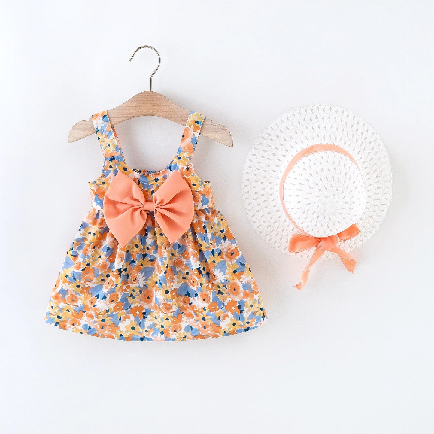 2Pcs Baby Girl Summer Dress & Hat Set — Floral Toddler Outfit for Beach & Casual Wear (0–3Y)