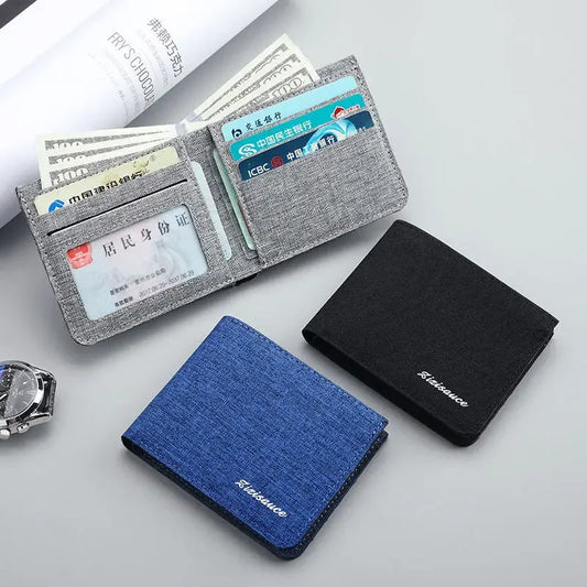 Men's Canvas Card Holder Wallet – Black/Blue/Gray, Compact & Stylish