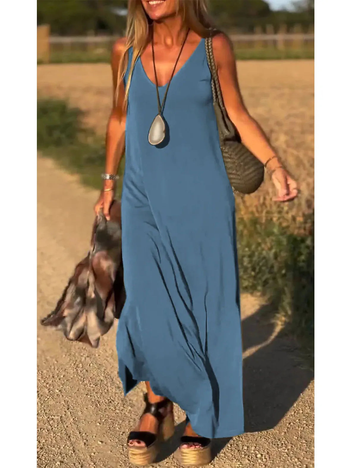 2024 Women's Summer V-Neck Beach Cover-Up – Boho Maxi Slip Dress