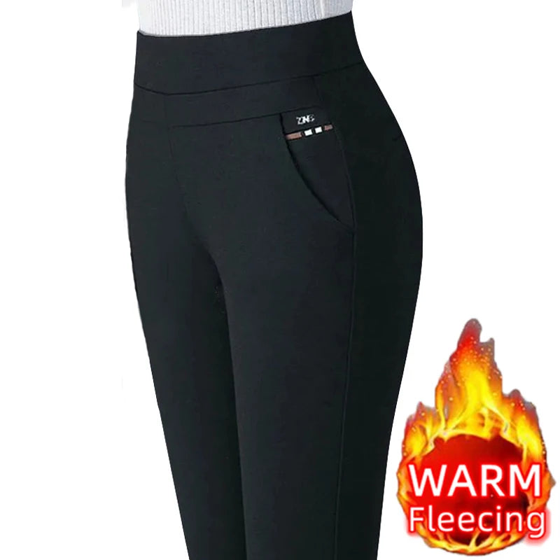 Women's Thick & Thin Warm Winter Pencil Pants, Plush Stretch Slim Fit Leggings for Ladies