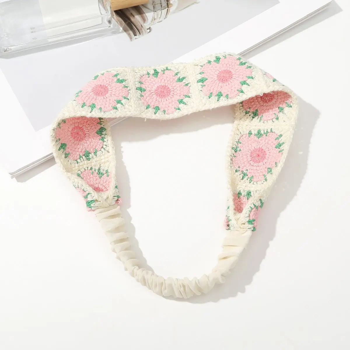 Boho Crochet Turban Headband – Vintage Floral Knit Hair Scarf for Women