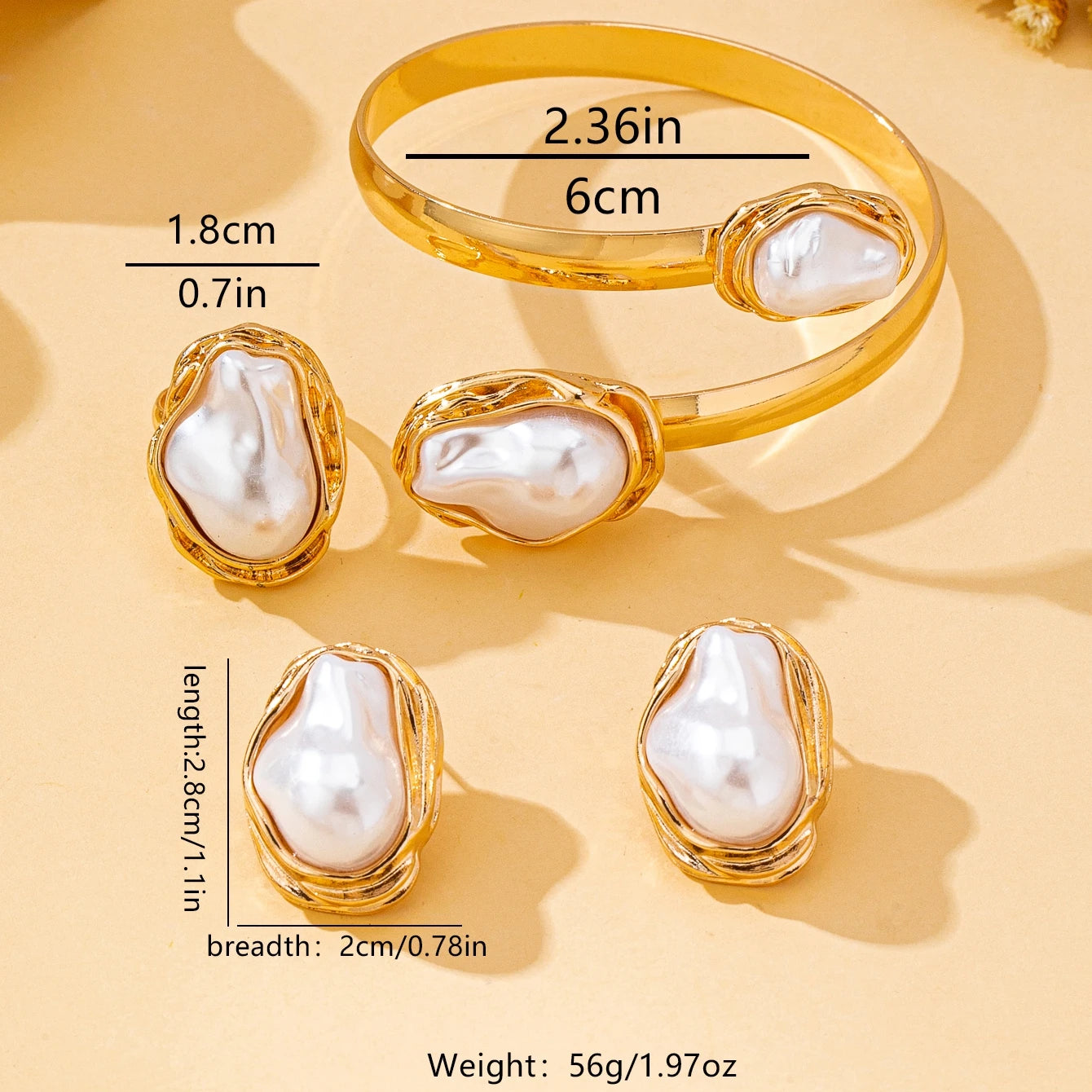 Women’s Baroque Style Jewelry Set – Bracelet, Ring & Earrings