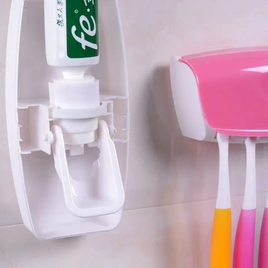 Automatic Toothpaste Dispenser & Toothbrush Holder – Wall-Mount Bathroom Set
