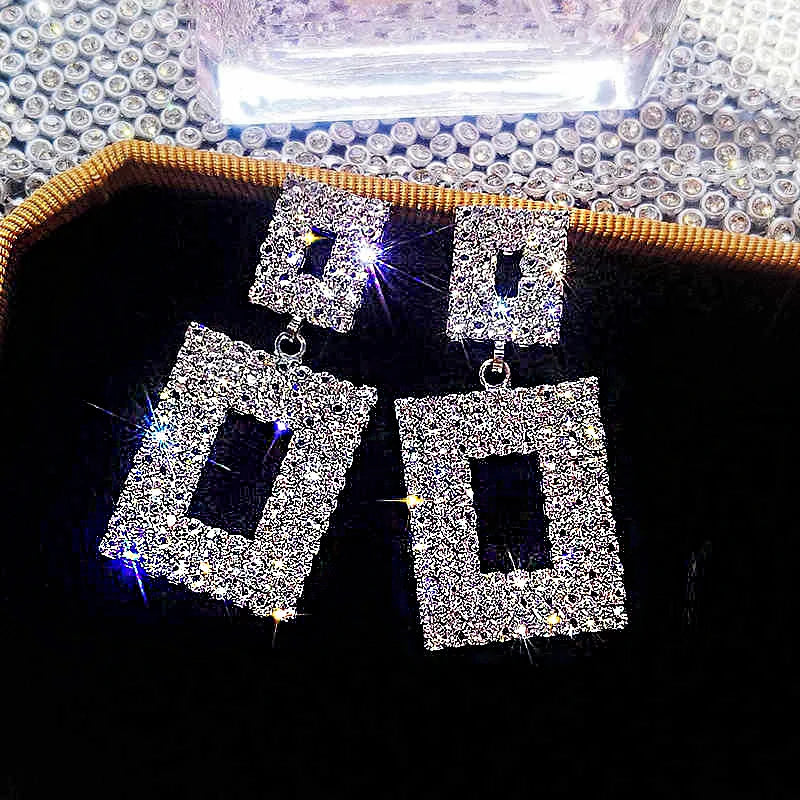 Shiny Crystal Zircon Drop Earrings for Women Geometric Tassel Vintage Pendant Fashion Jewelry