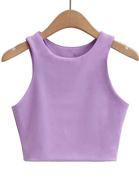 2023 Summer Women’s Slim Sleeveless Tank Tops – O-Neck, Sexy, Nylon, 6 Colors