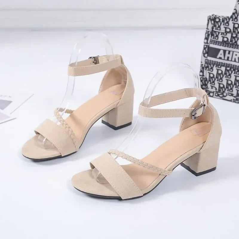 2024 Women's Thick-Heeled Sandals – Round Toe High Heels