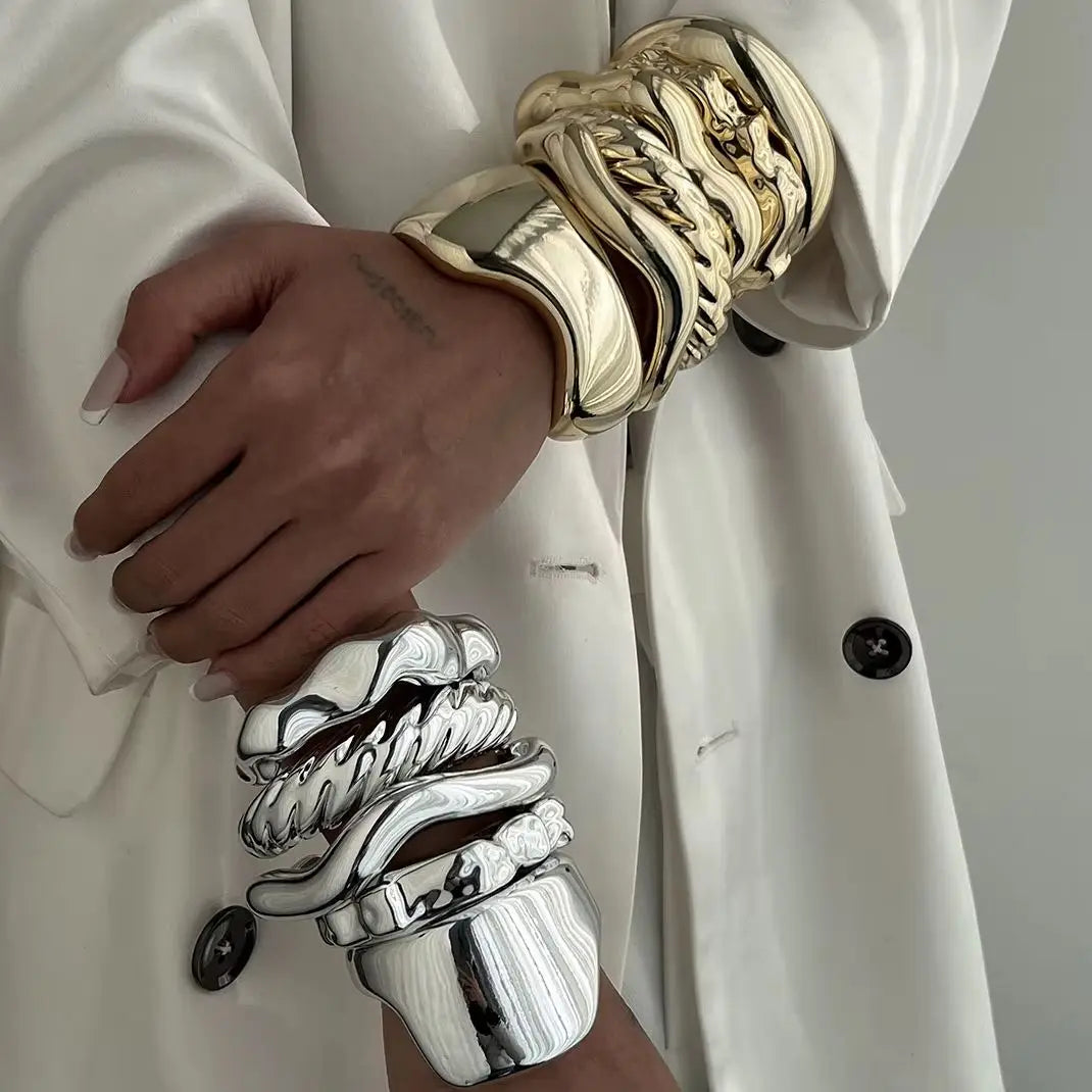 DIEZI Vintage Punk Geometric Cuff Bangles – Gold & Silver Plastic Bracelet for Women & Men