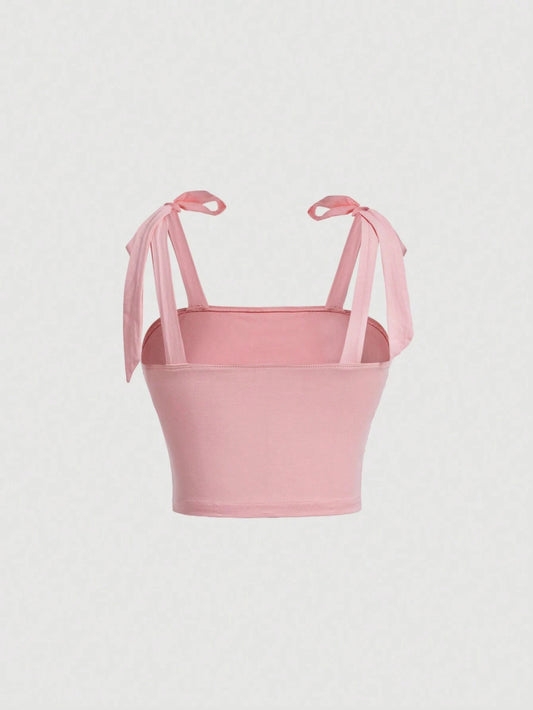 Women's Y2K Ruched Tie-Shoulder Crop Cami – Pink Backless Top