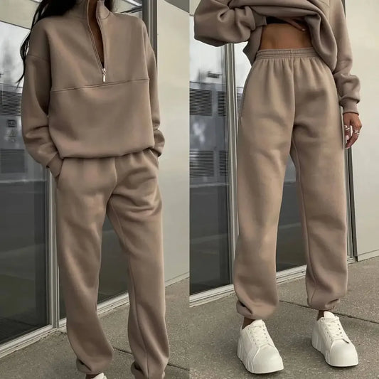 Women's Casual Tracksuit – Pullover Top & Elastic Waist Pants