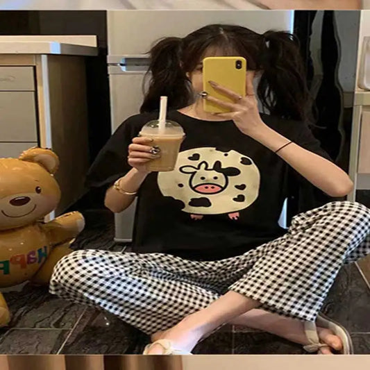 Women’s Cartoon Two-Piece Pajamas – Summer Sleepwear