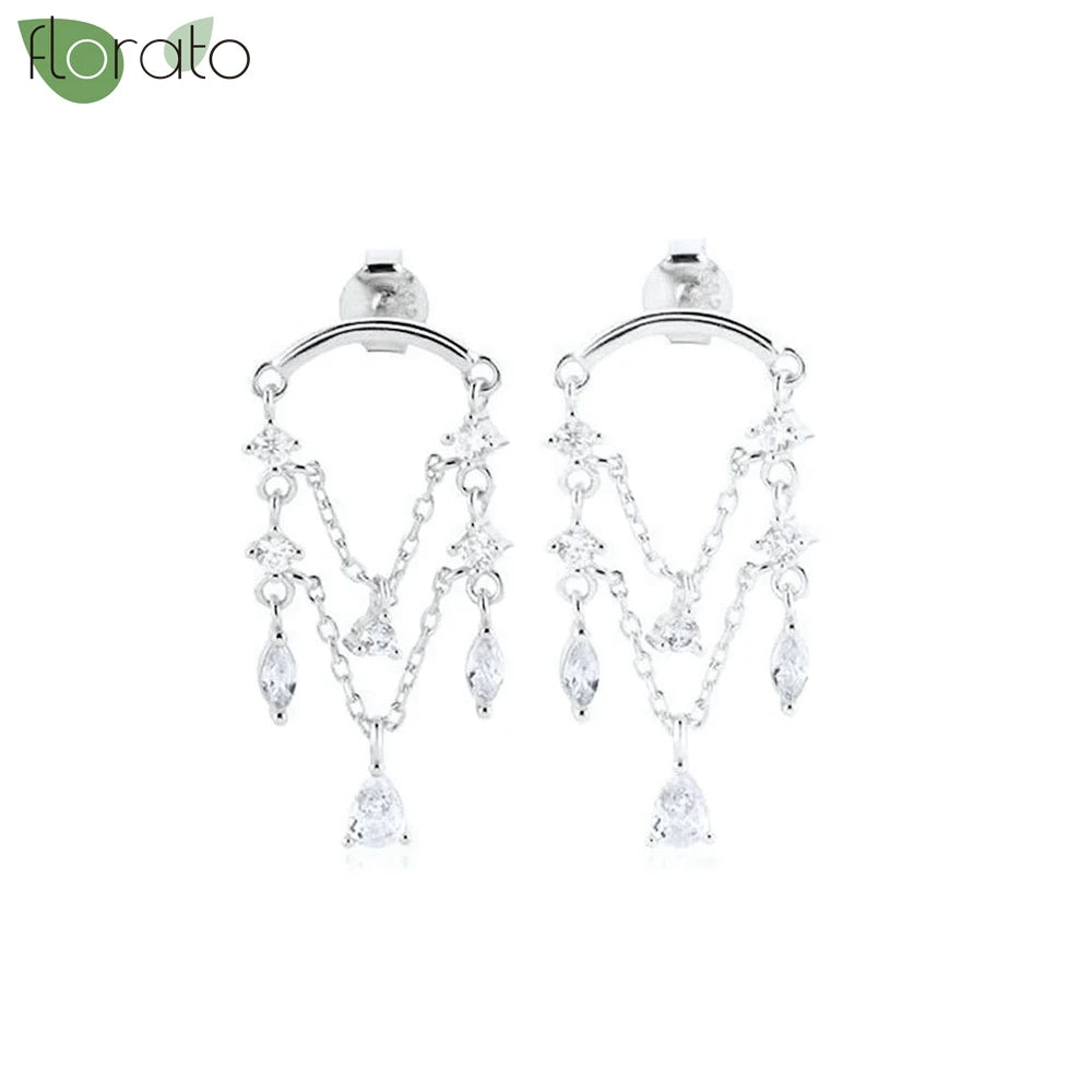 925 Sterling Silver Crystal Tassel Stud Earrings — Women’s Luxury Wedding & Party Jewelry 2024