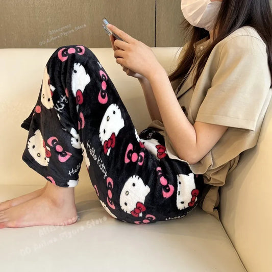 Sanrio Hello Kitty Flannel Pajamas – Warm Autumn Home Pants