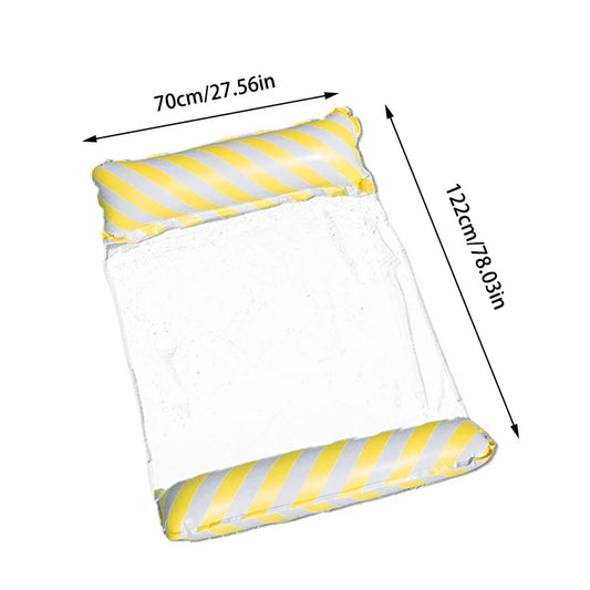 Foldable Inflatable Lounge Chair – Striped Pool & Beach Float with Net Backrest