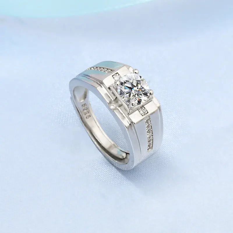 925 Sterling Silver Adjustable Crystal Ring – Fashion Wedding & Engagement Jewelry for Men