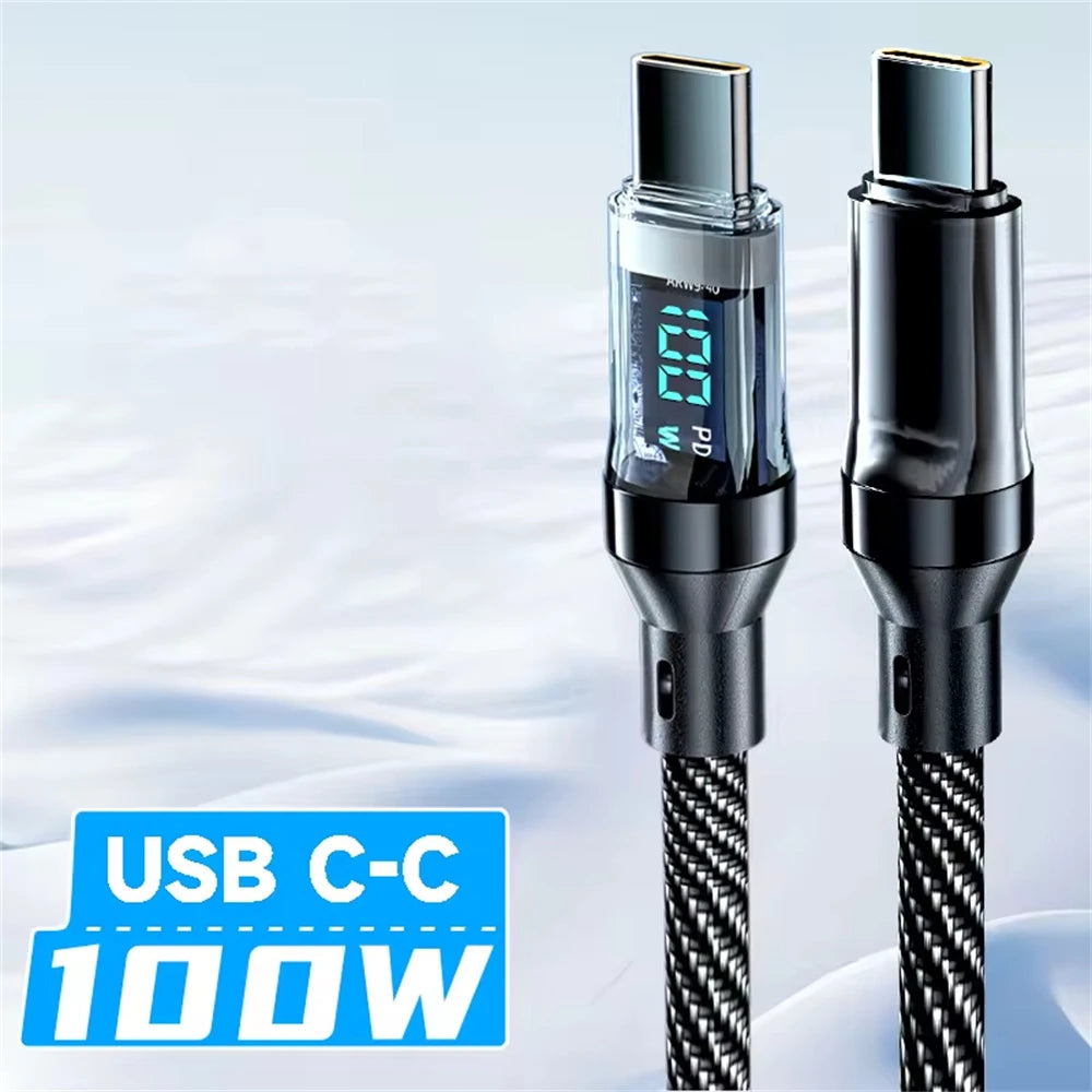 NNBILI 120W Type-C to Type-C Super Fast Charging Cable with LED Display — USB to Type-C Data Cord for Huawei, OPPO, Vivo