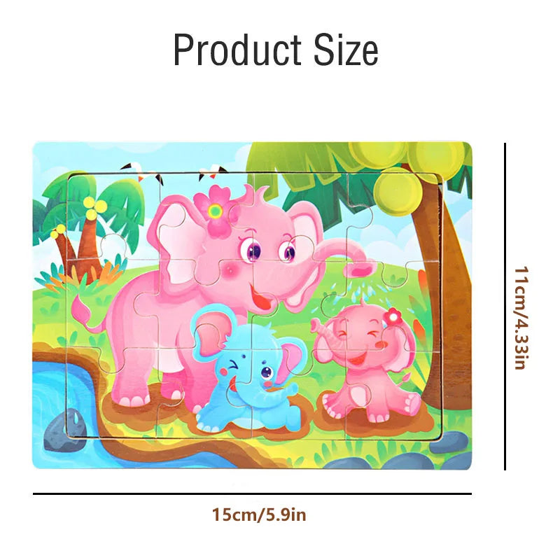 12-Piece Wooden Animal Jigsaw Puzzle – Montessori Educational Toy for Baby or Kids