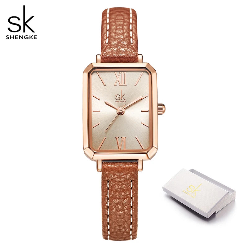 Rose Gold Mesh Watch - Shengle Women's Square Quartz