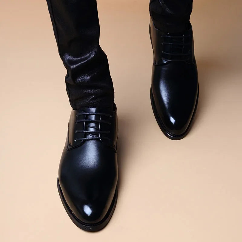 Men’s Wedding Leather Dress Shoes Pointed Toe Business Casual British Style Height Increasing Spring 2024 New Arrival