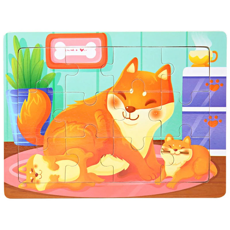 12-Piece Wooden Animal Jigsaw Puzzle – Montessori Educational Toy for Baby or Kids