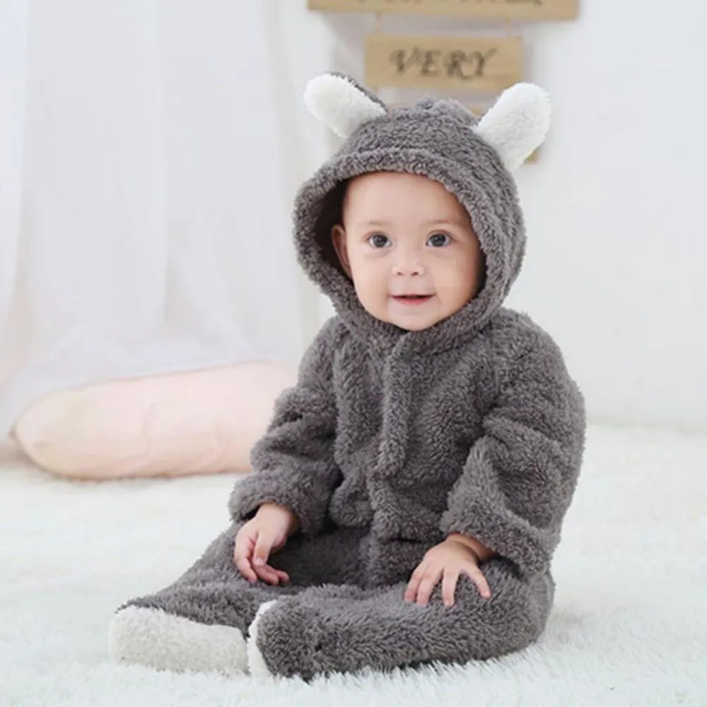 Newborn Baby Romper — Winter Fleece Animal Jumpsuit, Unisex Xmas Outfit