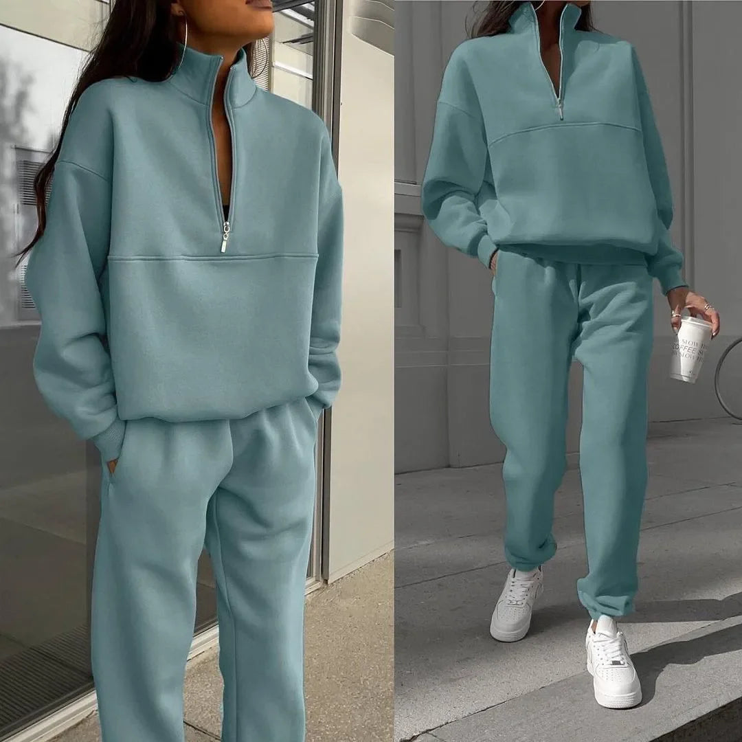 Women's Casual Tracksuit – Pullover Top & Elastic Waist Pants