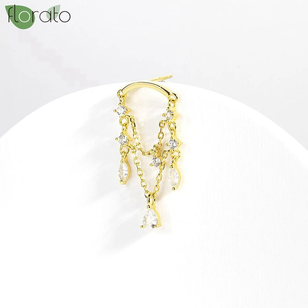 925 Sterling Silver Crystal Tassel Stud Earrings — Women’s Luxury Wedding & Party Jewelry 2024