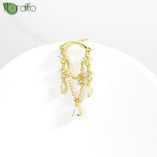 925 Sterling Silver Crystal Tassel Stud Earrings — Women’s Luxury Wedding & Party Jewelry 2024