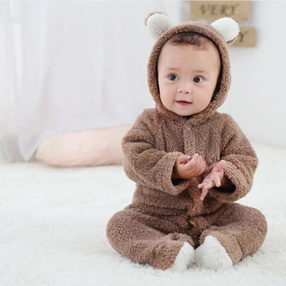Newborn Baby Romper — Winter Fleece Animal Jumpsuit, Unisex Xmas Outfit